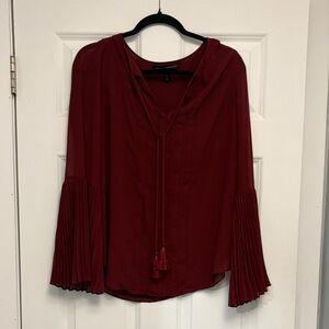 Women's Red Pleated Bell Sleeve Blouse